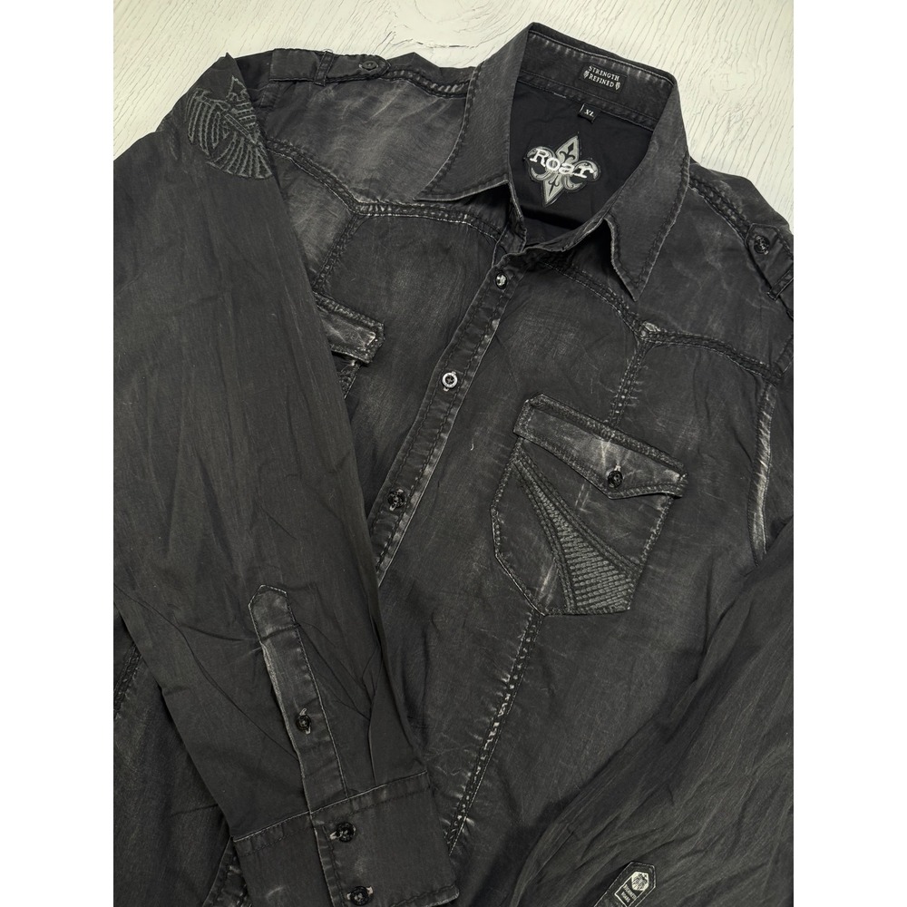 Roar Button Down Shirt Mens XL Black Copperhead Road Honky Tonk Saloon W51393
